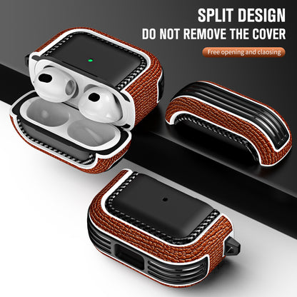 For Apple AirPods 3 Earphone Case Scratch Resistant TPU+PU Leather Protective Cover with Hook