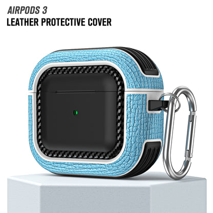 For Apple AirPods 3 Earphone Case Scratch Resistant TPU+PU Leather Protective Cover with Hook