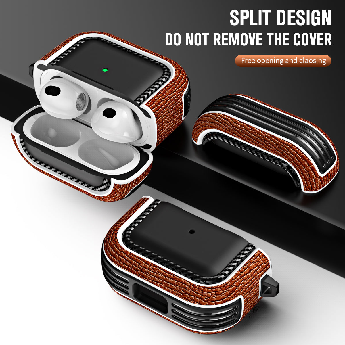 For Apple AirPods 3 Earphone Case Scratch Resistant TPU+PU Leather Protective Cover with Hook