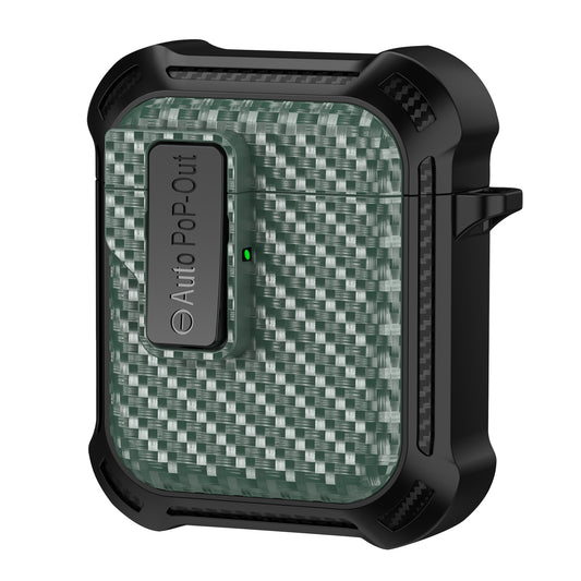 For Apple AirPods 1 / 2 Pressing Buckle Protective Case Carbon Fiber Texture TPU+PC Earphone Cover