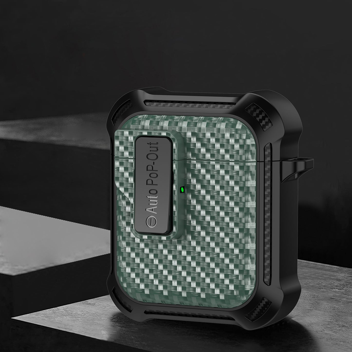 For Apple AirPods 1 / 2 Pressing Buckle Protective Case Carbon Fiber Texture TPU+PC Earphone Cover
