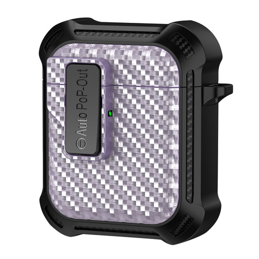 For Apple AirPods 1 / 2 Pressing Buckle Protective Case Carbon Fiber Texture TPU+PC Earphone Cover