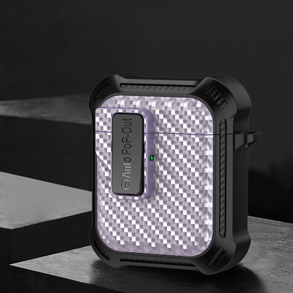 For Apple AirPods 1 / 2 Pressing Buckle Protective Case Carbon Fiber Texture TPU+PC Earphone Cover