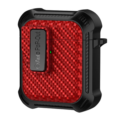 For Apple AirPods 1 / 2 Pressing Buckle Protective Case Carbon Fiber Texture TPU+PC Earphone Cover