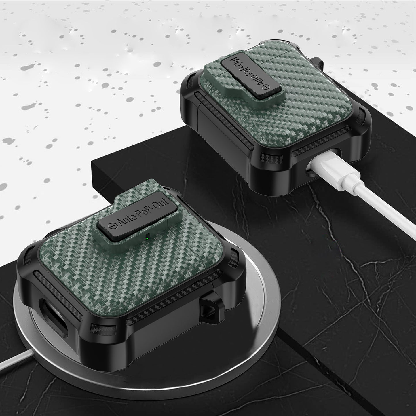For Apple AirPods 1 / 2 Pressing Buckle Protective Case Carbon Fiber Texture TPU+PC Earphone Cover