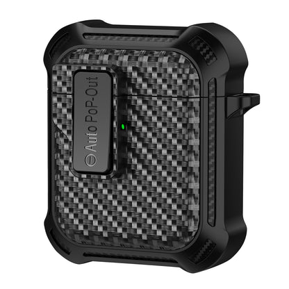 For Apple AirPods 1 / 2 Pressing Buckle Protective Case Carbon Fiber Texture TPU+PC Earphone Cover