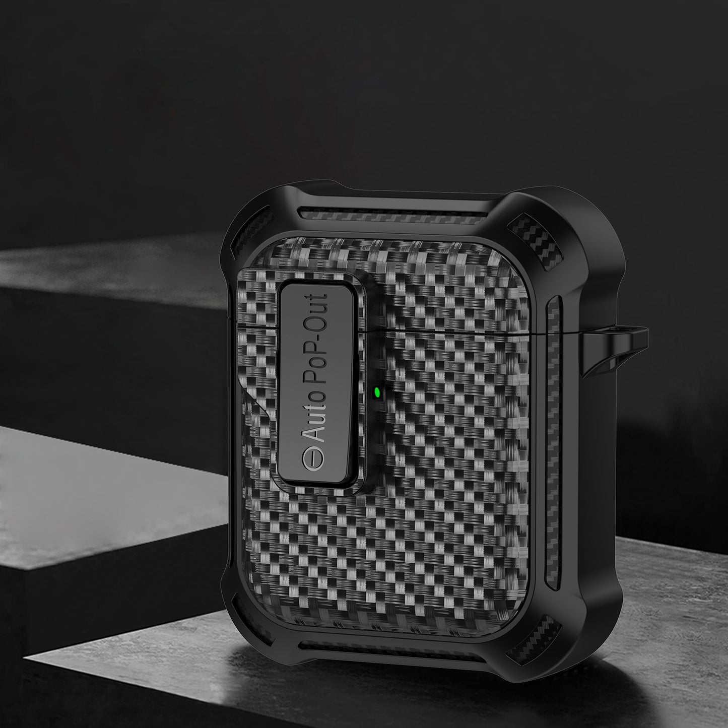 For Apple AirPods 1 / 2 Pressing Buckle Protective Case Carbon Fiber Texture TPU+PC Earphone Cover