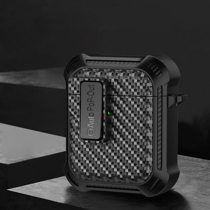 For Apple AirPods 1 / 2 Pressing Buckle Protective Case Carbon Fiber Texture TPU+PC Earphone Cover