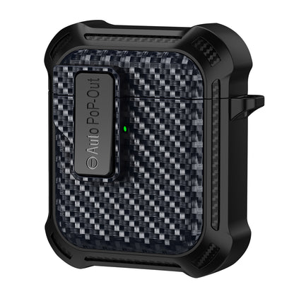 For Apple AirPods 1 / 2 Pressing Buckle Protective Case Carbon Fiber Texture TPU+PC Earphone Cover