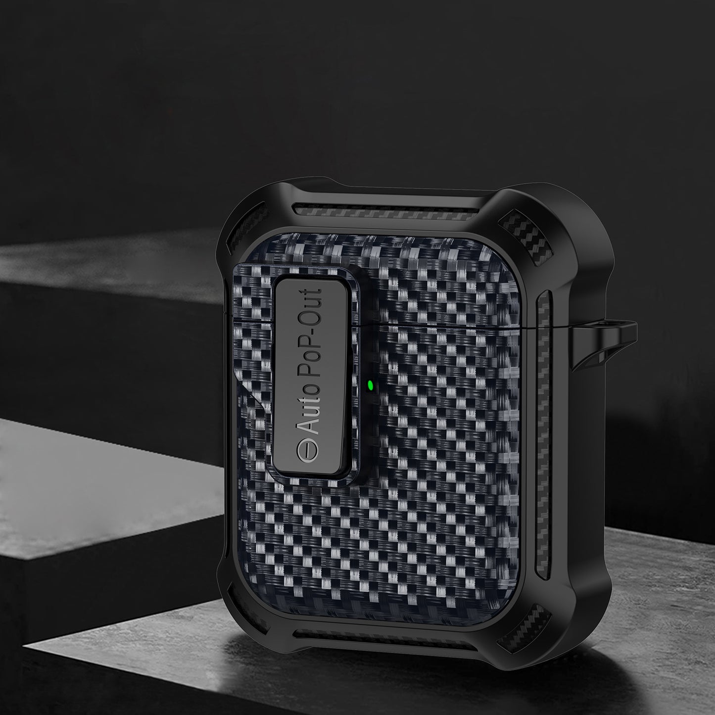 For Apple AirPods 1 / 2 Pressing Buckle Protective Case Carbon Fiber Texture TPU+PC Earphone Cover