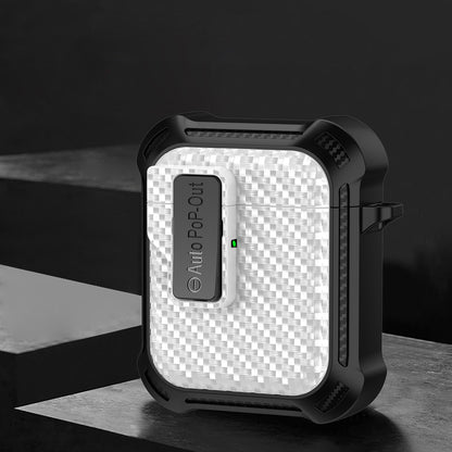 For Apple AirPods 1 / 2 Pressing Buckle Protective Case Carbon Fiber Texture TPU+PC Earphone Cover