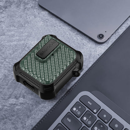 For Apple AirPods 1 / 2 Pressing Buckle Protective Case Carbon Fiber Texture TPU+PC Earphone Cover