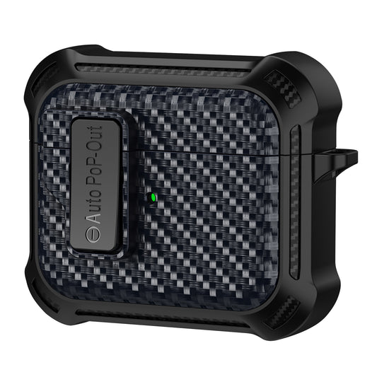 For Apple AirPods 3 Pressing Buckle TPU+PC Protective Case Carbon Fiber Texture Bluetooth Earphone Cover