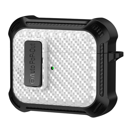 For Apple AirPods 3 Pressing Buckle TPU+PC Protective Case Carbon Fiber Texture Bluetooth Earphone Cover