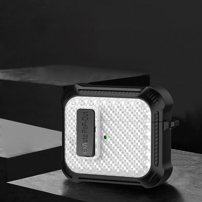 For Apple AirPods 3 Pressing Buckle TPU+PC Protective Case Carbon Fiber Texture Bluetooth Earphone Cover