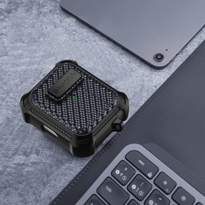 For Apple AirPods 3 Pressing Buckle TPU+PC Protective Case Carbon Fiber Texture Bluetooth Earphone Cover