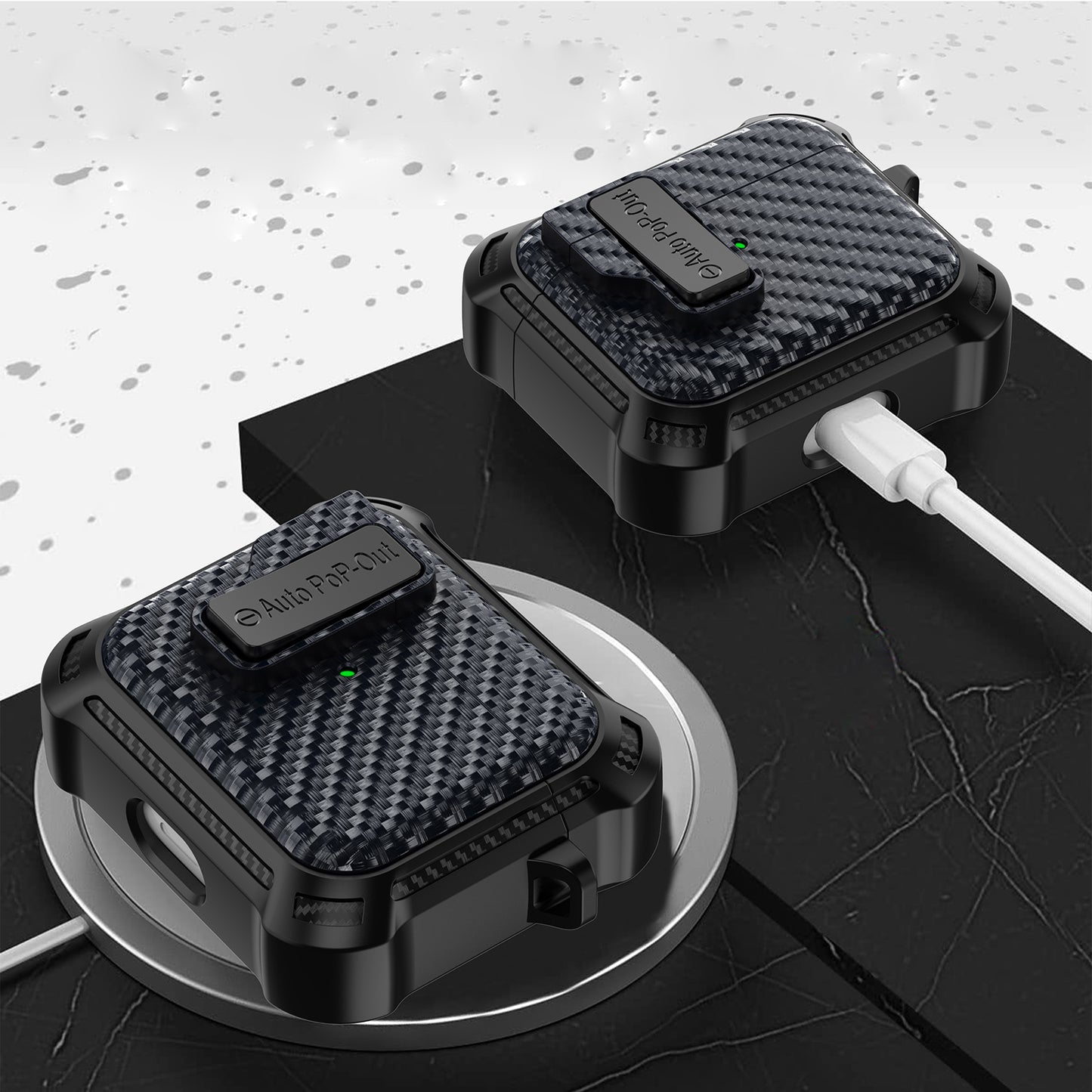 For Apple AirPods 3 Pressing Buckle TPU+PC Protective Case Carbon Fiber Texture Bluetooth Earphone Cover
