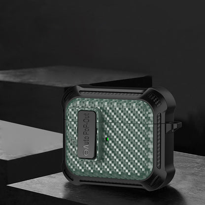 For Apple AirPods 3 Pressing Buckle TPU+PC Protective Case Carbon Fiber Texture Bluetooth Earphone Cover