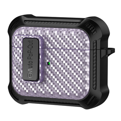 For Apple AirPods 3 Pressing Buckle TPU+PC Protective Case Carbon Fiber Texture Bluetooth Earphone Cover