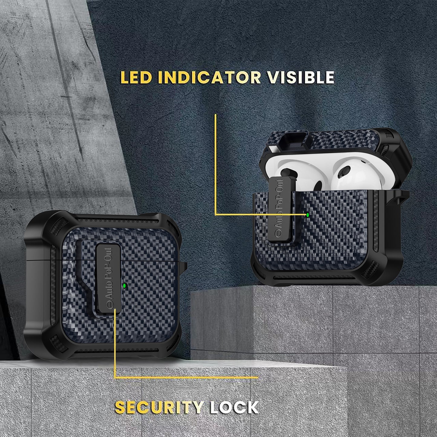 For Apple AirPods 3 Pressing Buckle TPU+PC Protective Case Carbon Fiber Texture Bluetooth Earphone Cover
