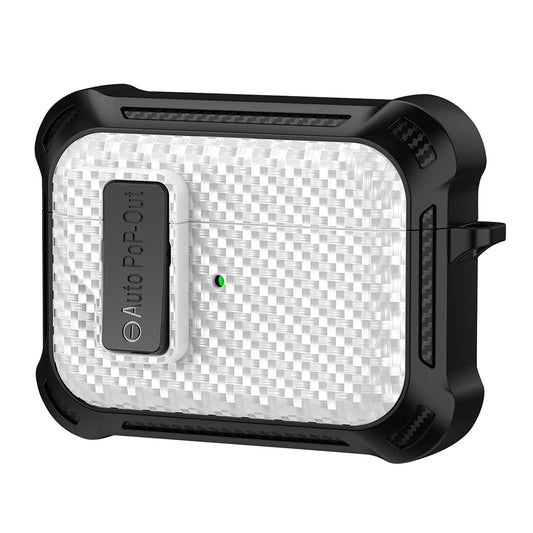 For Apple AirPods Pro Carbon Fiber Texture TPU+PC Anti-drop Cover Pressing Buckle Earphone Case