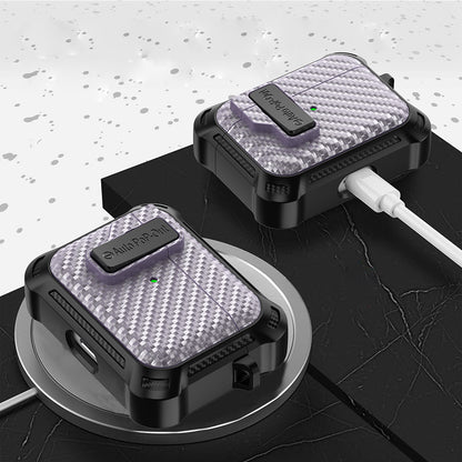 For Apple AirPods Pro Carbon Fiber Texture TPU+PC Anti-drop Cover Pressing Buckle Earphone Case