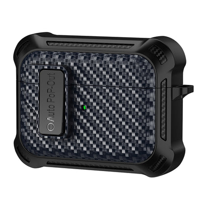 For Apple AirPods Pro Carbon Fiber Texture TPU+PC Anti-drop Cover Pressing Buckle Earphone Case