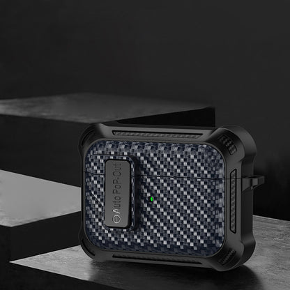 For Apple AirPods Pro Carbon Fiber Texture TPU+PC Anti-drop Cover Pressing Buckle Earphone Case
