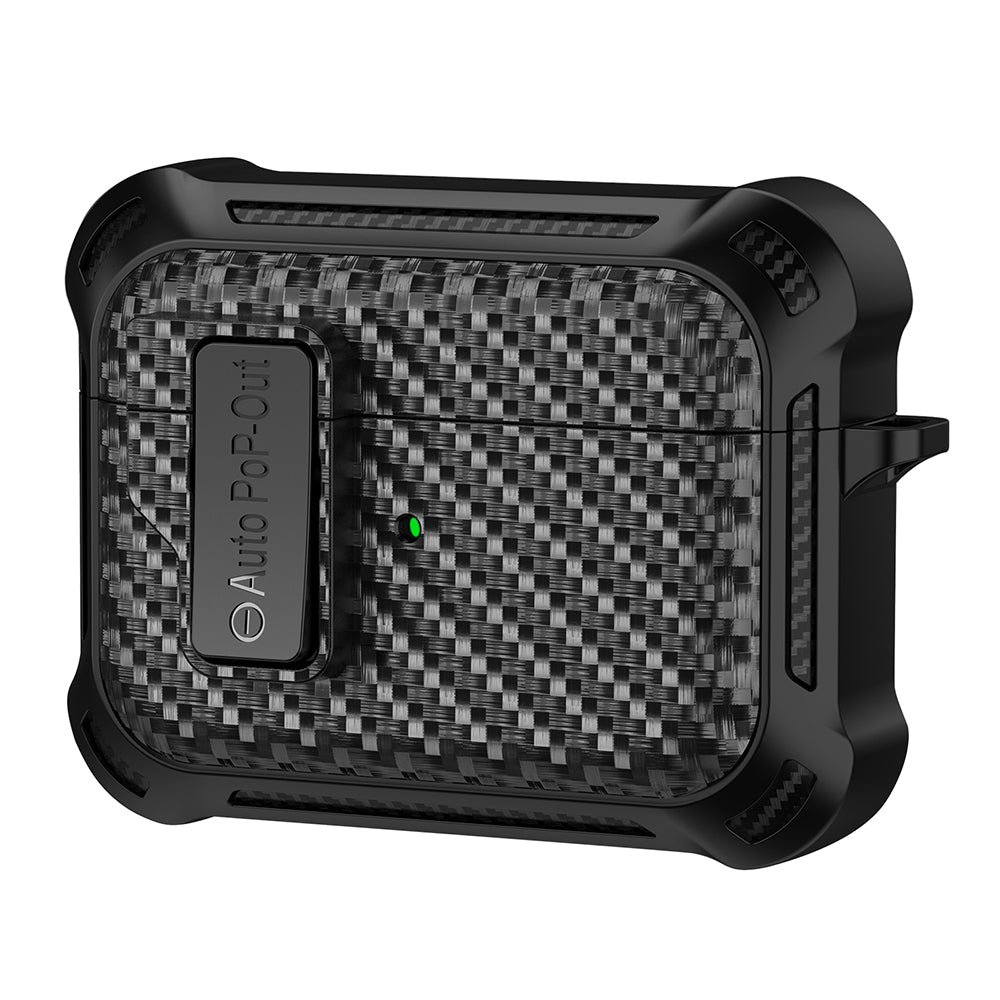 For Apple AirPods Pro Carbon Fiber Texture TPU+PC Anti-drop Cover Pressing Buckle Earphone Case