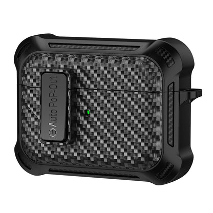 For Apple AirPods Pro Carbon Fiber Texture TPU+PC Anti-drop Cover Pressing Buckle Earphone Case