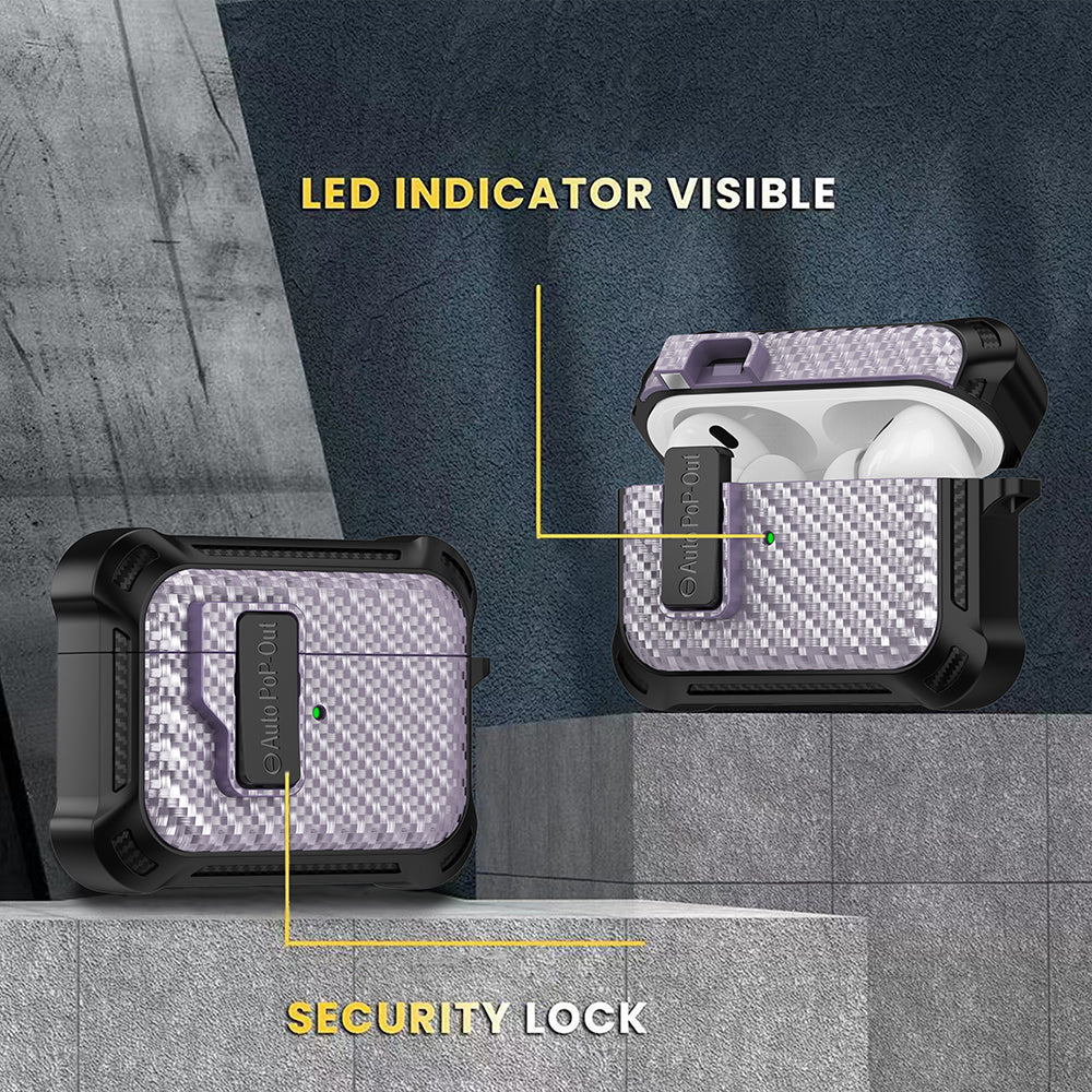 For Apple AirPods Pro Carbon Fiber Texture TPU+PC Anti-drop Cover Pressing Buckle Earphone Case