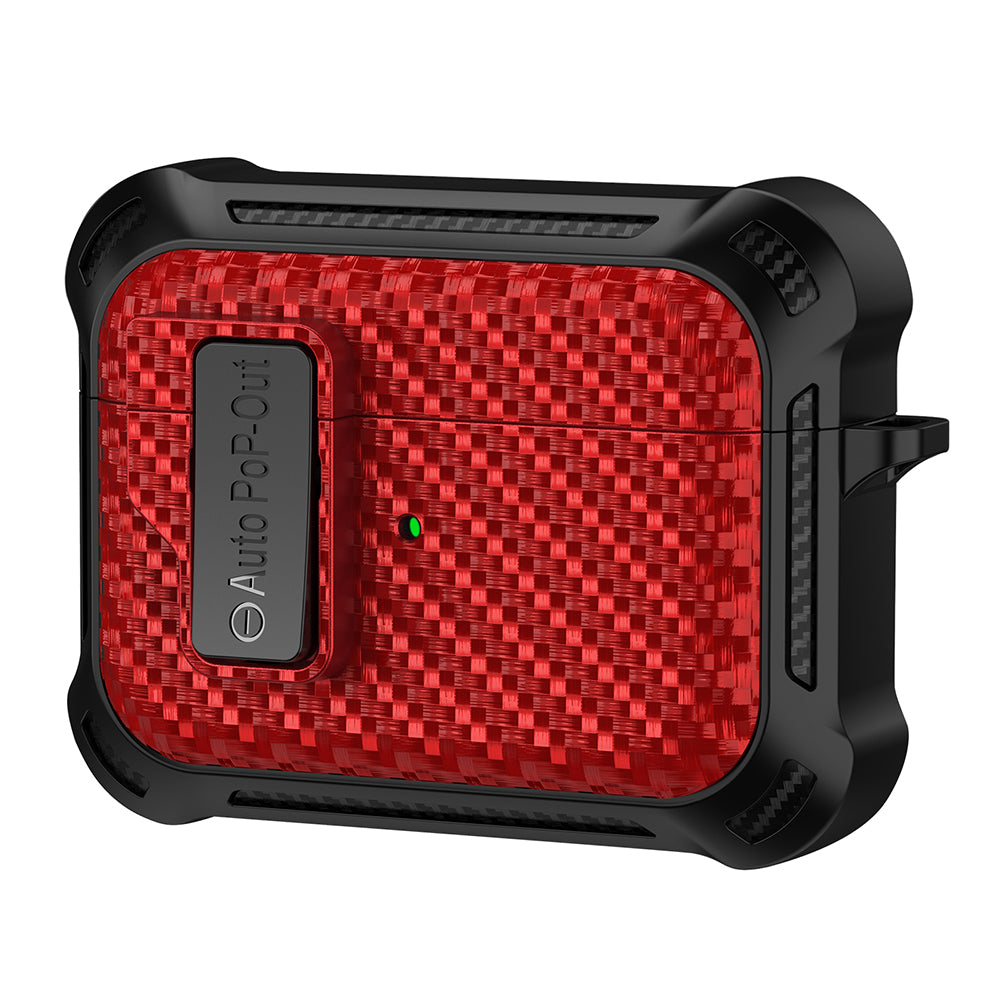 For Apple AirPods Pro Carbon Fiber Texture TPU+PC Anti-drop Cover Pressing Buckle Earphone Case