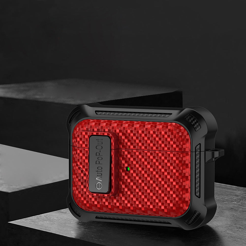 For Apple AirPods Pro Carbon Fiber Texture TPU+PC Anti-drop Cover Pressing Buckle Earphone Case
