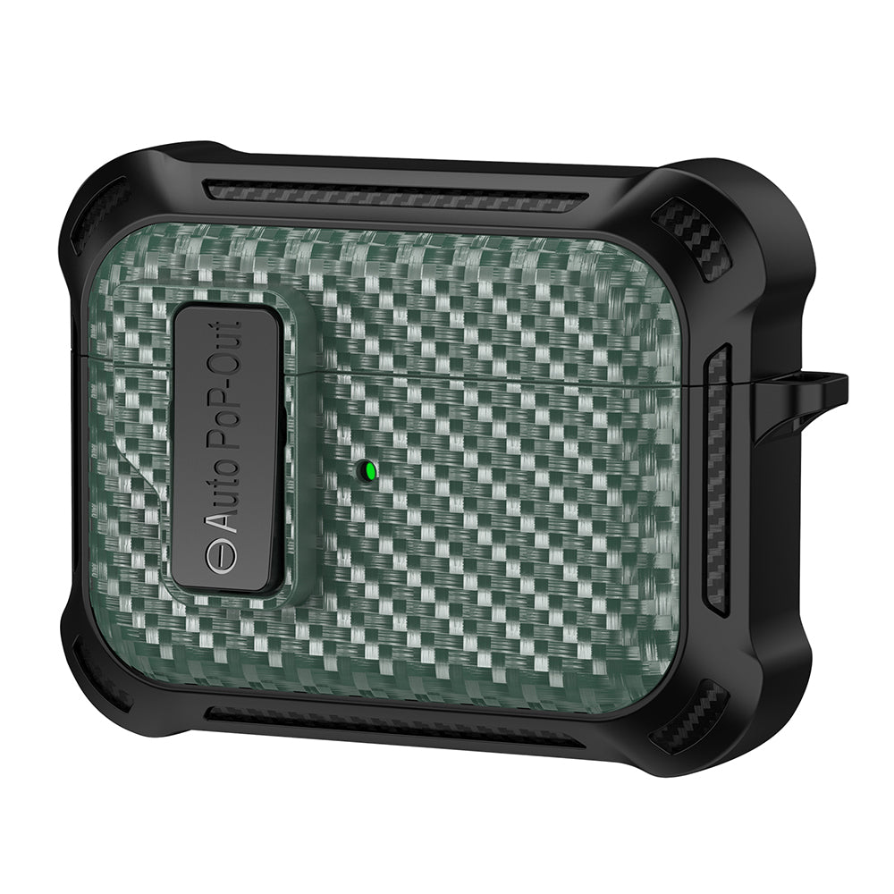 For Apple AirPods Pro Carbon Fiber Texture TPU+PC Anti-drop Cover Pressing Buckle Earphone Case