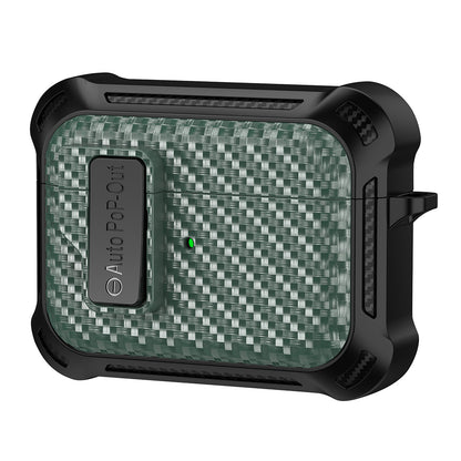 For Apple AirPods Pro Carbon Fiber Texture TPU+PC Anti-drop Cover Pressing Buckle Earphone Case
