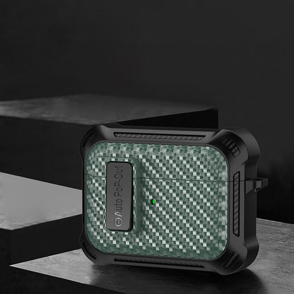For Apple AirPods Pro Carbon Fiber Texture TPU+PC Anti-drop Cover Pressing Buckle Earphone Case