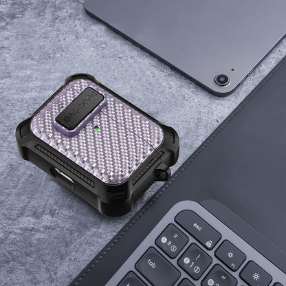 For Apple AirPods Pro Carbon Fiber Texture TPU+PC Anti-drop Cover Pressing Buckle Earphone Case