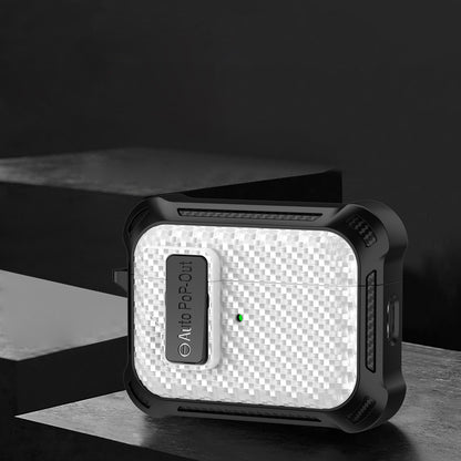 For AirPods Pro 2 Pressing Buckle Wireless Earphone Anti-drop Case Carbon Fiber Texture TPU+PC Cover