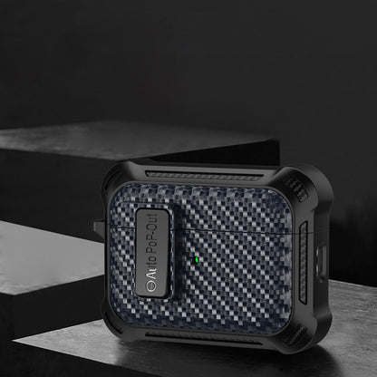 For AirPods Pro 2 Pressing Buckle Wireless Earphone Anti-drop Case Carbon Fiber Texture TPU+PC Cover