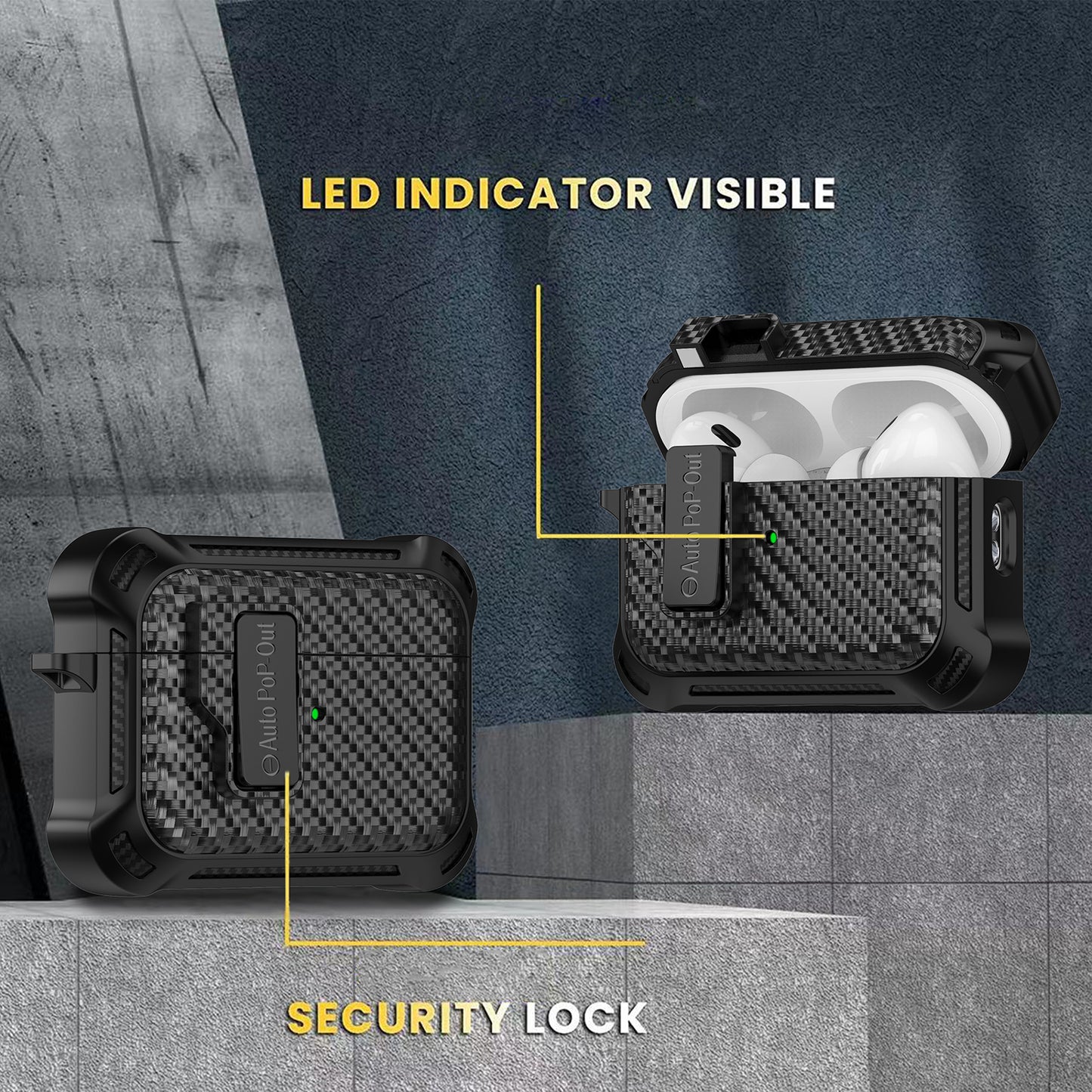 For AirPods Pro 2 Pressing Buckle Wireless Earphone Anti-drop Case Carbon Fiber Texture TPU+PC Cover