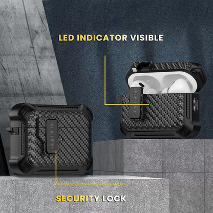 For AirPods Pro 2 Pressing Buckle Wireless Earphone Anti-drop Case Carbon Fiber Texture TPU+PC Cover