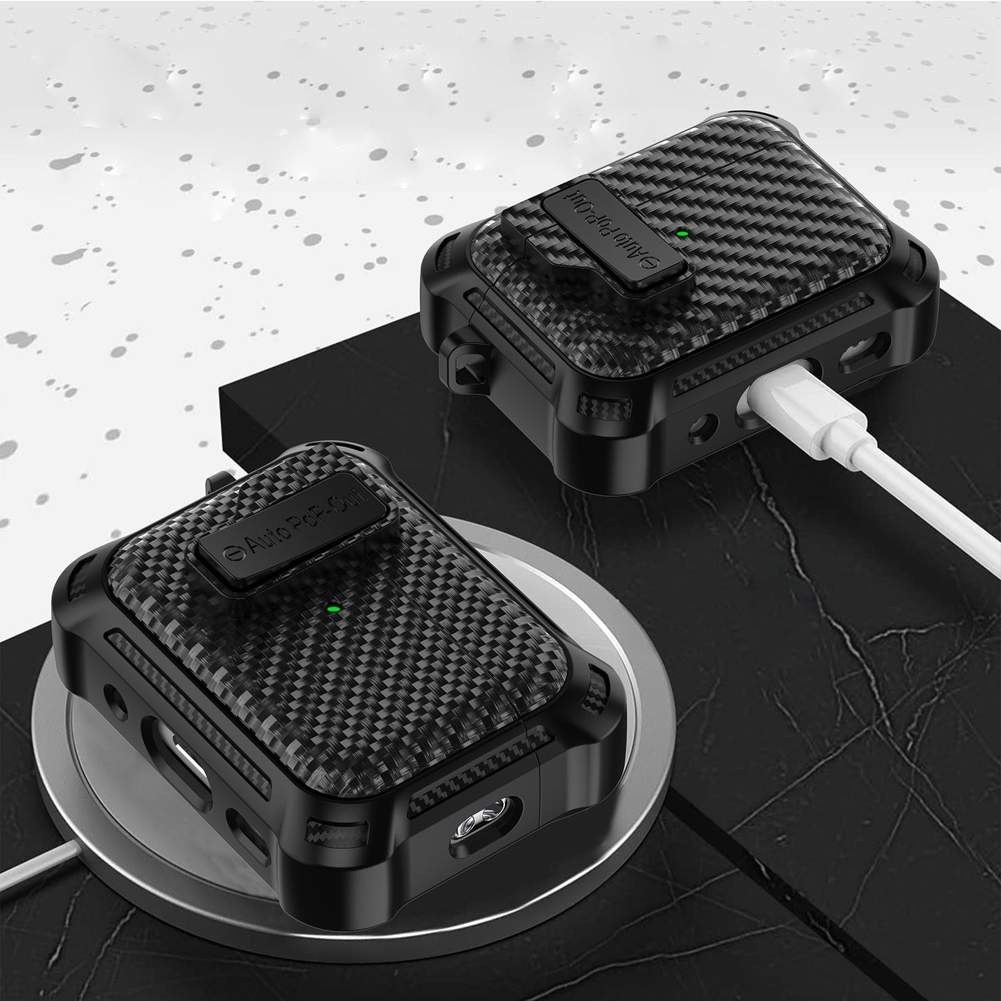 For AirPods Pro 2 Pressing Buckle Wireless Earphone Anti-drop Case Carbon Fiber Texture TPU+PC Cover