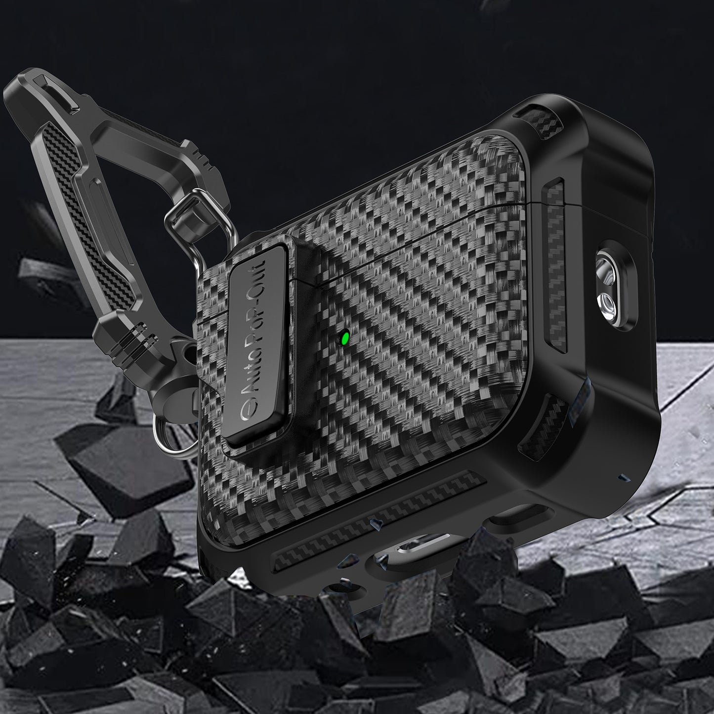 For AirPods Pro 2 Pressing Buckle Wireless Earphone Anti-drop Case Carbon Fiber Texture TPU+PC Cover