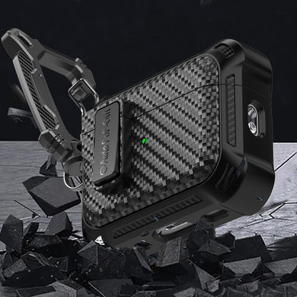 For AirPods Pro 2 Pressing Buckle Wireless Earphone Anti-drop Case Carbon Fiber Texture TPU+PC Cover