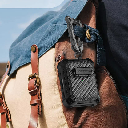 For AirPods Pro 2 Pressing Buckle Wireless Earphone Anti-drop Case Carbon Fiber Texture TPU+PC Cover
