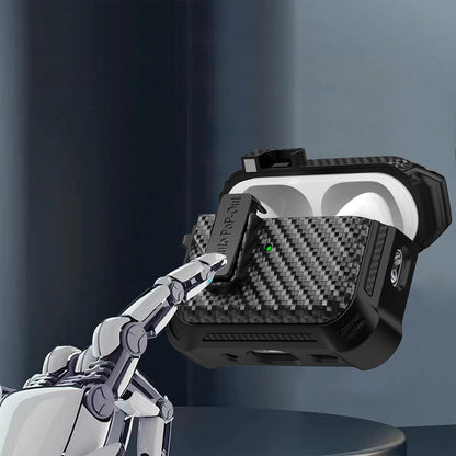 For AirPods Pro 2 Pressing Buckle Wireless Earphone Anti-drop Case Carbon Fiber Texture TPU+PC Cover