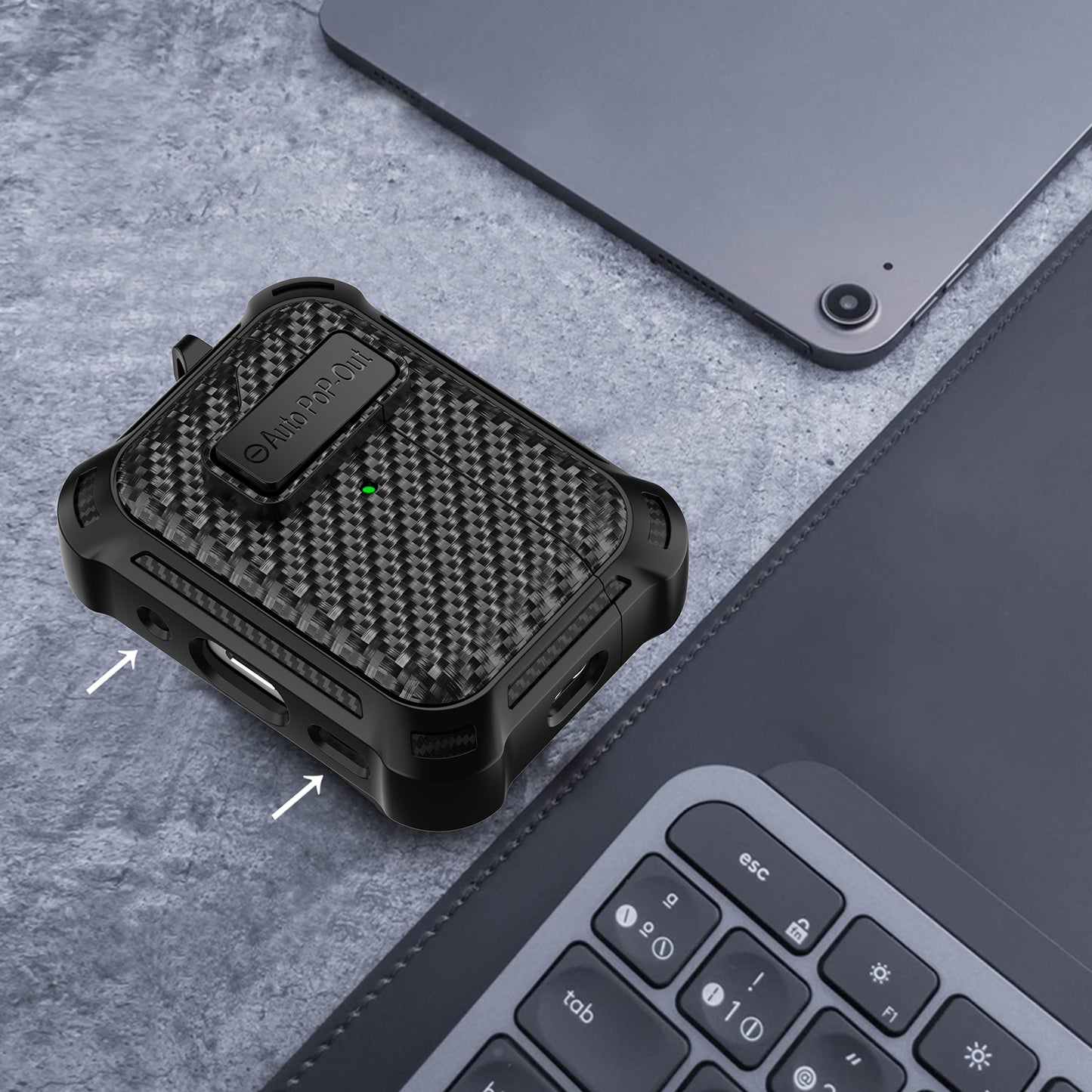 For AirPods Pro 2 Pressing Buckle Wireless Earphone Anti-drop Case Carbon Fiber Texture TPU+PC Cover
