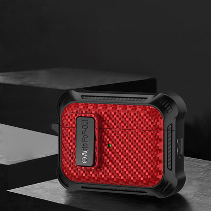 For AirPods Pro 2 Pressing Buckle Wireless Earphone Anti-drop Case Carbon Fiber Texture TPU+PC Cover