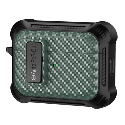 For AirPods Pro 2 Pressing Buckle Wireless Earphone Anti-drop Case Carbon Fiber Texture TPU+PC Cover