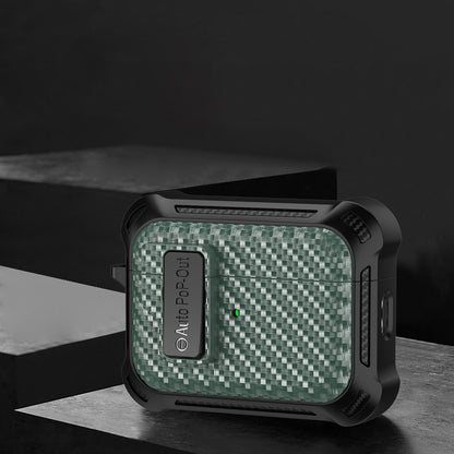 For AirPods Pro 2 Pressing Buckle Wireless Earphone Anti-drop Case Carbon Fiber Texture TPU+PC Cover